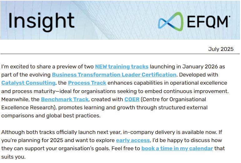 Keep up to date with the latest news from EFQM by registering for our monthly newsletter here bit.ly/47H99Ud