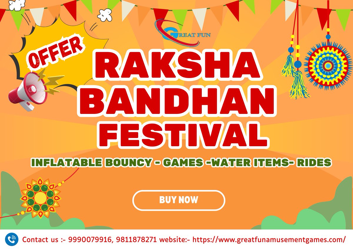 Greatfun_games's tweet image. Raksha Bandhan Festival Offer on  Inflatable Bouncy, Games, Water, Items &amp;amp; Rides #greatfun #offer #festivalofferonrides #amusementparkride
