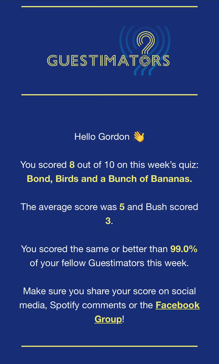 Well <a href="/bushontheradio/">Andy Bush</a>, <a href="/sammiev90/">Sammie 🖤💋</a> and I trounced your score on #Guesstimators this week as well as beating 99% of fellow players! 🤓🙌🏻