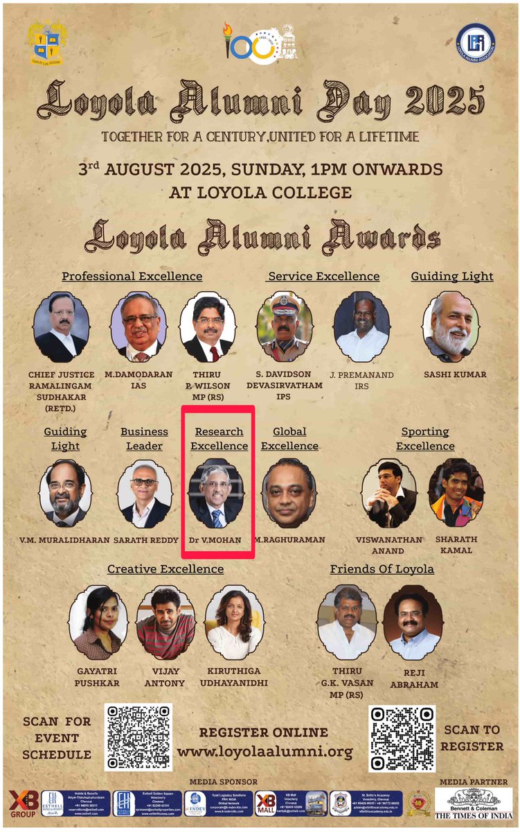 Dr.V.Mohan (@drmohanv) on Twitter photo I am extremely grateful to my alma mater, Loyola College, for recognizing my contributions to research and presenting me with the Research Excellence Award. I owe a lot to Loyola for shaping my career and making me who I am today. Congratulations to Loyola on their Centenary I am extremely grateful to my alma mater, Loyola College, for recognizing my contributions to research and presenting me with the Research Excellence Award. I owe a lot to Loyola for shaping my career and making me who I am today. Congratulations to Loyola on their Centenary