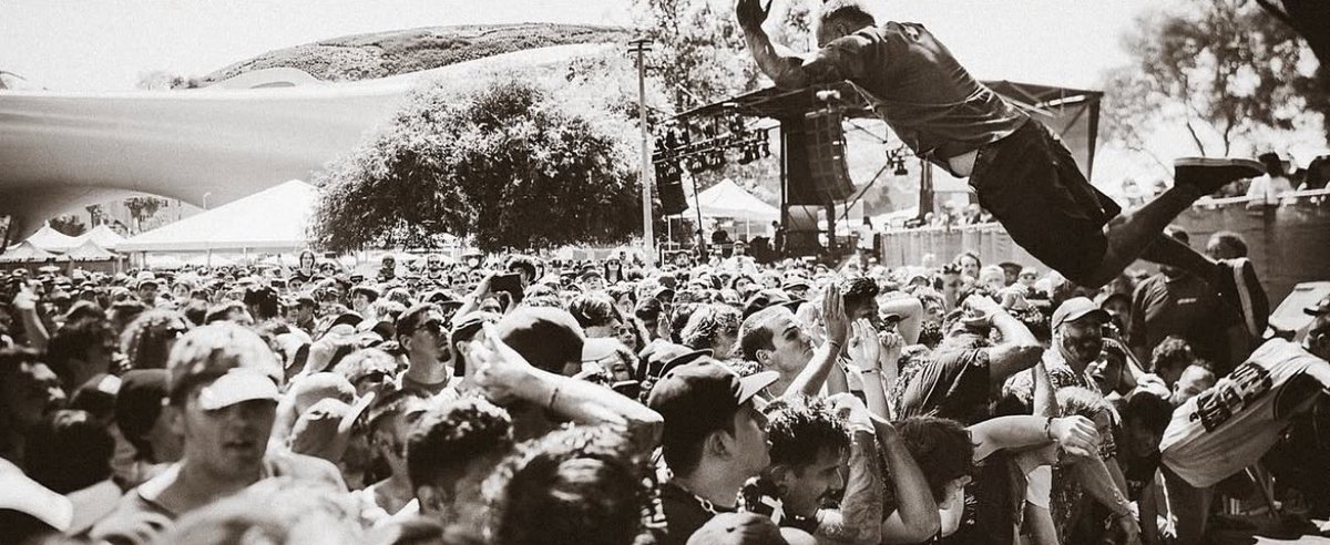 ladies and gents, My 50 year old dad stage diving during our set at Sound and Fury. This is hands down my favorite live pic ever taken lol shoutout <a href="/hellomerylm/">Meryl M Photography</a> on IG 🫡