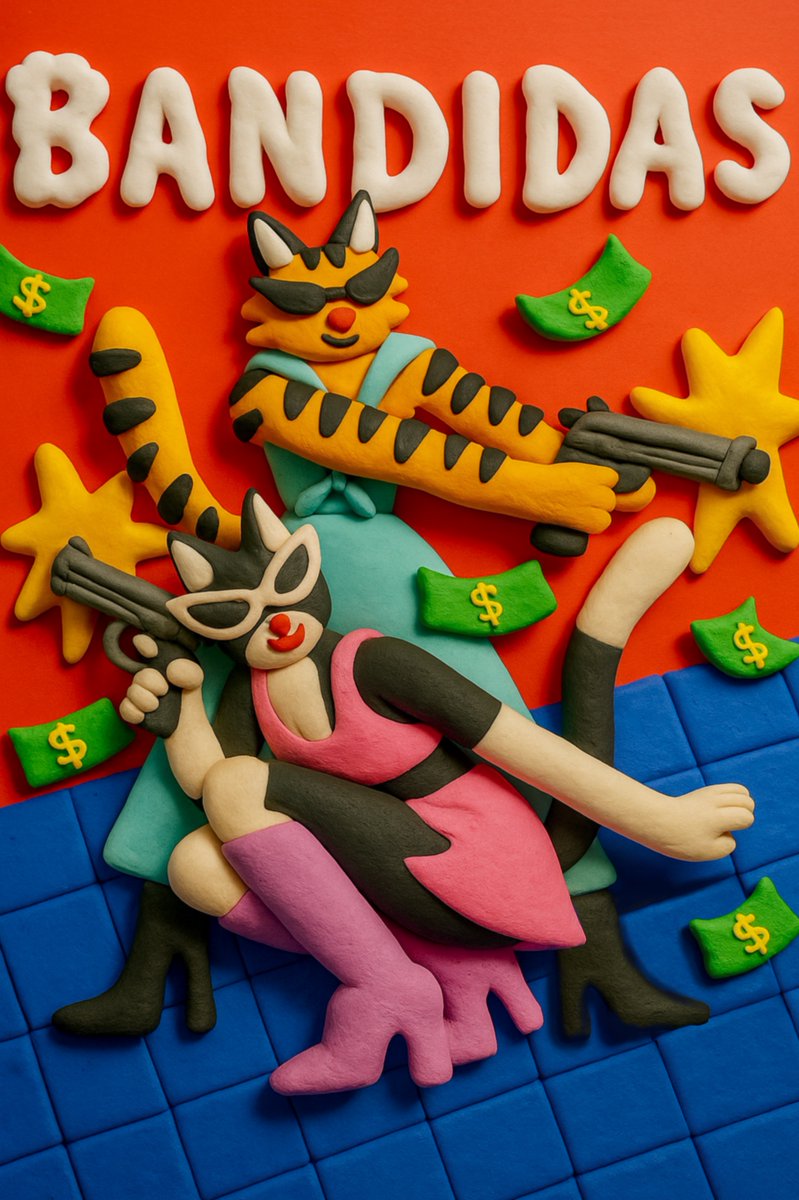 BANDIDAS : FIFI &amp; MIMI
23/25 ed.  - 2 tezos
Fifi and Mimi are best friends and roomies. They like little tunna treats and 70's spy movies.

objkt.com/tokens/KT1XrET…