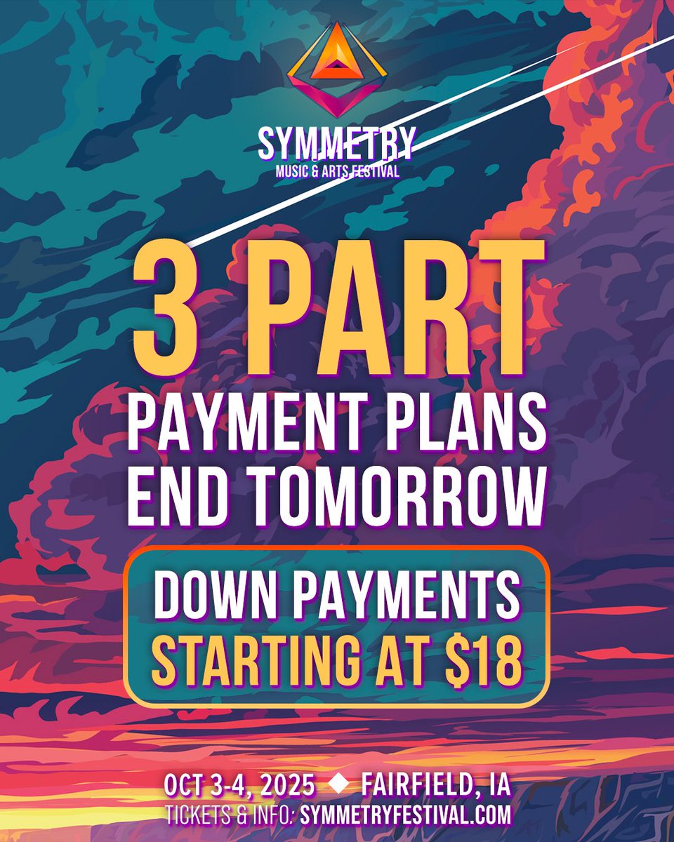 3 PART PAYMENT PLAN ENDS TOMMOROW

Final reminder that after tomorrow, 8/1, we will no longer be offering our three-part payment plans. You can lock in your Symmetry 2025 ticket for just $18 down today!
