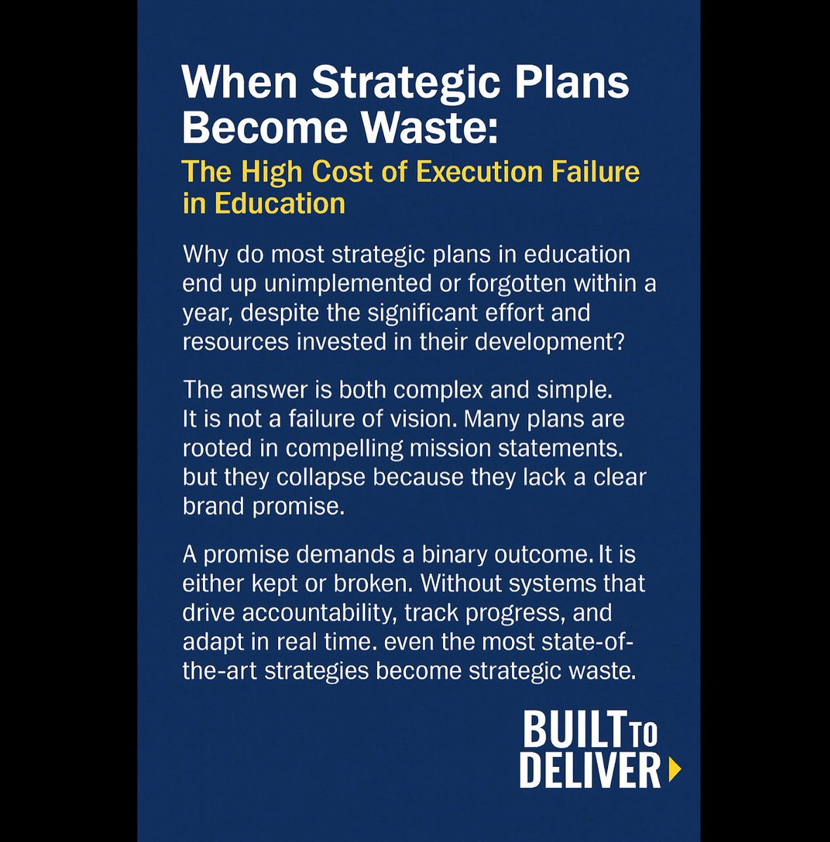 Antonio Corrales (@doctor_letsgo) on Twitter photo Most education plans fail not from lack of vision but lack of execution. Without systems, accountability, and real-time learning, strategy becomes waste. Built to Deliver turns plans into results. #BuiltToDeliver #ExecutionMatters #www.builttodeliver.com <a href="/tedfujimoto/">Ted Fujimoto 💡</a> <a href="/BTDMovement/">Built To Deliver - Movement</a> Most education plans fail not from lack of vision but lack of execution. Without systems, accountability, and real-time learning, strategy becomes waste. Built to Deliver turns plans into results. #BuiltToDeliver #ExecutionMatters #www.builttodeliver.com <a href="/tedfujimoto/">Ted Fujimoto 💡</a> <a href="/BTDMovement/">Built To Deliver - Movement</a>
