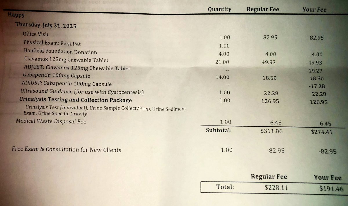 CalBoone (@calboone) on Twitter photo Man did I luck out today at the vet. We got the office visit ($83) waved, also saved $37 on meds by comping the price with #Chewy. TY <a href="/Banfield/">Banfield Pet Hospital</a> Davis for helping my baby.
Total bill would have been just under $300. Paid $191.46. Thank you to Loly for the $111 to help pay it. Man did I luck out today at the vet. We got the office visit ($83) waved, also saved $37 on meds by comping the price with #Chewy. TY <a href="/Banfield/">Banfield Pet Hospital</a> Davis for helping my baby.
Total bill would have been just under $300. Paid $191.46. Thank you to Loly for the $111 to help pay it.