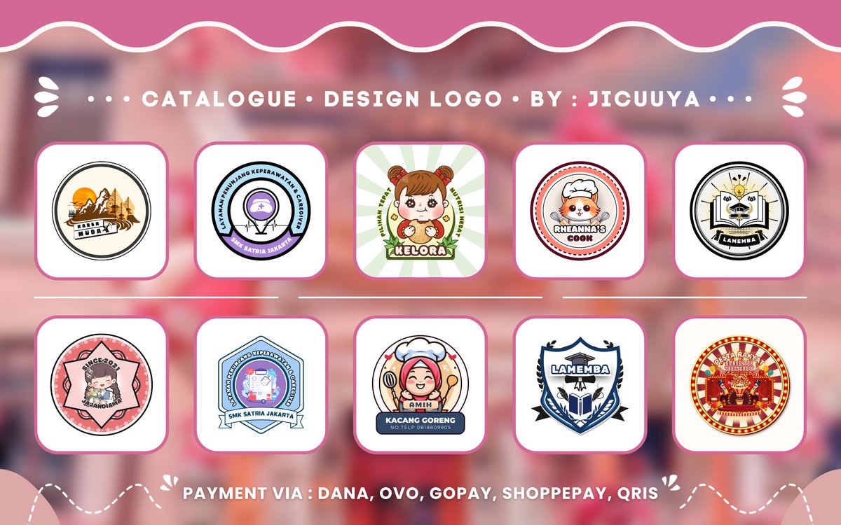 thesunreds's tweet photo. 💗🧸 Hi Everyone! Jicuu open req design buat logo bisnis yaa, fee nya start from 20k-40k aja, ini ada beberapa catalog hasil design logo nyaa ✨ fastwork n fastrespon yach 😻 minatt? cuss order via wa yac besty 🌈  #zonauang #zonajajan #zonaba https://t.co/FZV8aaQTlH