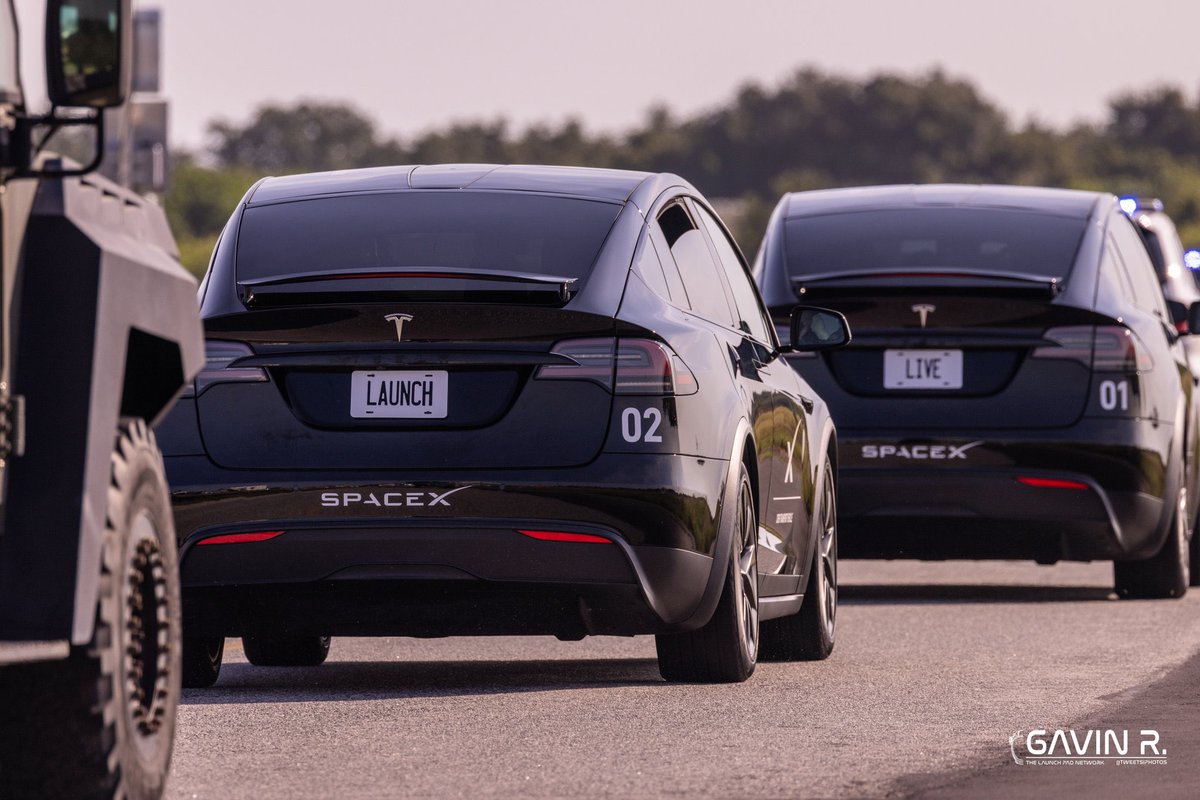 SpaceX uses a fleet Tesla Model X’s to transport their astronauts. Very fitting.