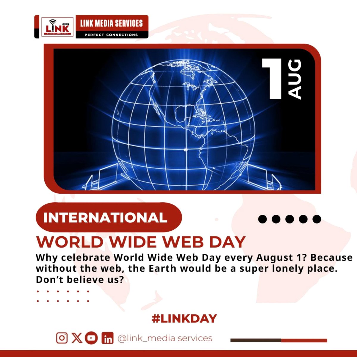 LinkMediaCom's tweet photo. All on this day!
International World Wide Web Day and National Girlfriends Day in the US.
#LinkMediaServices #LinkUpdate #LinkDay #GirlFriendsDay #wwwday https://t.co/CHhLzM7Igb