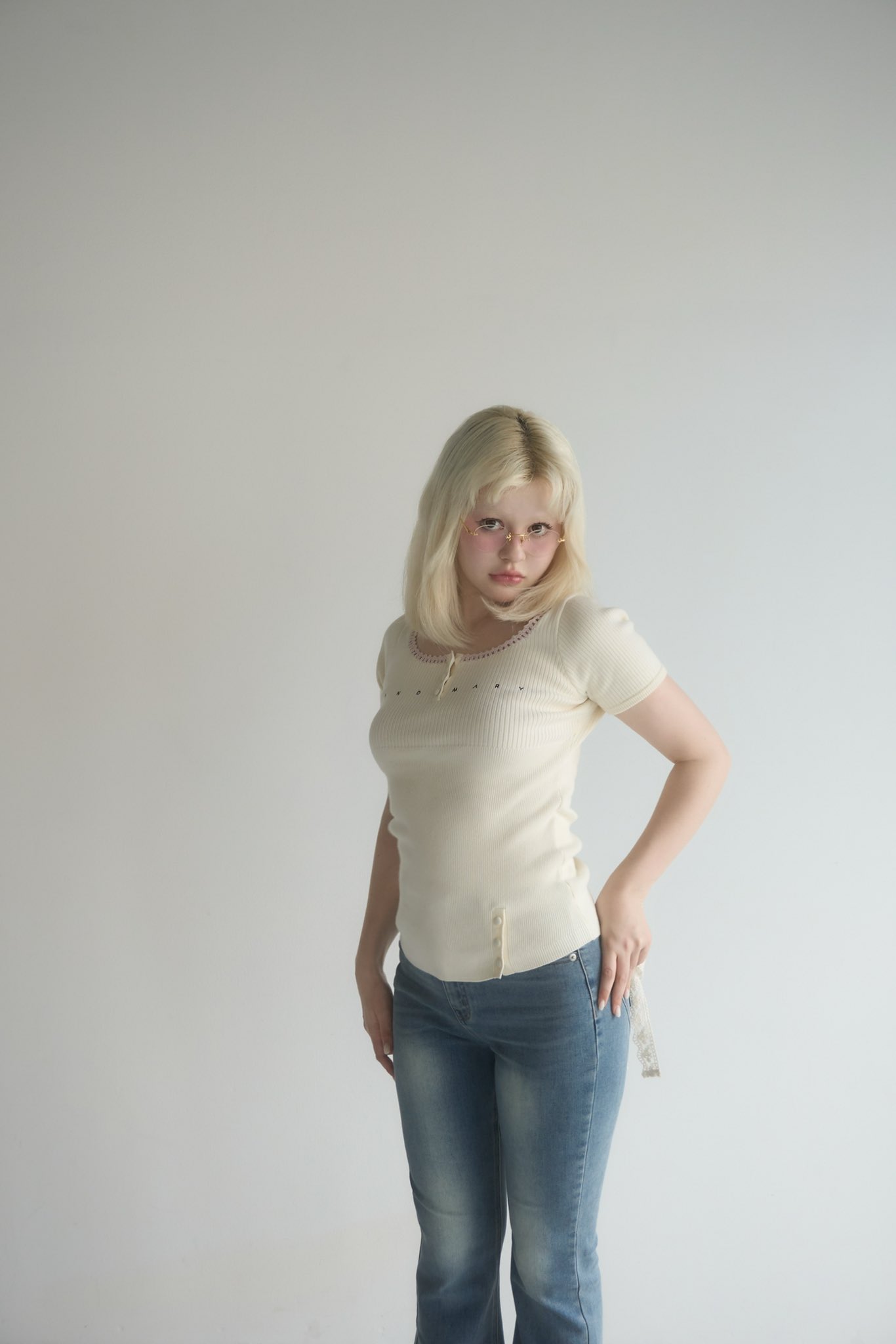 a.❣️ andmary Mary logo knit tops ivory ANDMARY】Mary logo knit tops