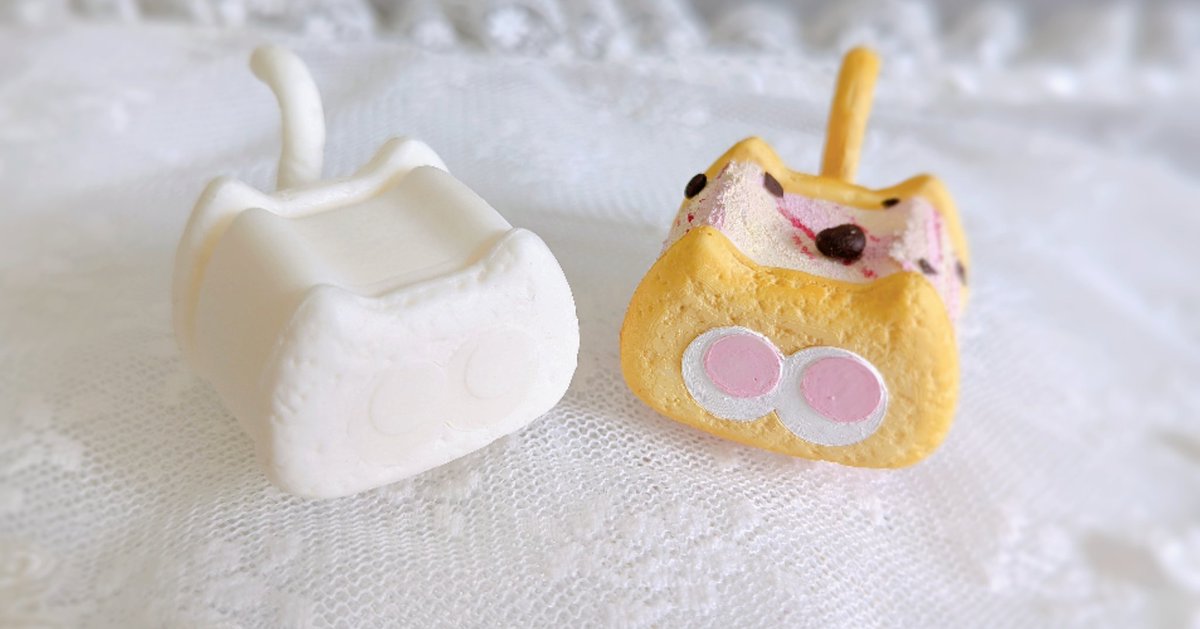 wfで買ったクッキーキャットのガレキ1個完成！

こだわりポイントは手作りのチョコパーツと、アイスのテクスチャー🫶
人生で1番ラブポーションの画像検索した😊

未塗装ちゃんと比べるとこんな感じってのも記録用に置いとく！

ガレキ作者:真空無血タチヨタカさん
 #ガレキ