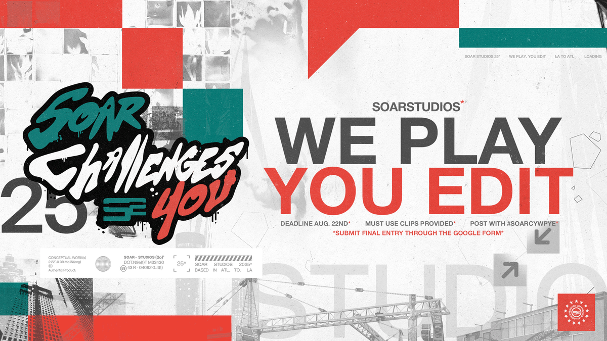SoaR Challenges You: 
WE PLAY YOU EDIT

Editing Contents:
drive.google.com/drive/folders/…

Assets:
drive.google.com/drive/folders/…

Submissions:
forms.gle/FH7ysK2tubgJZU…

More info under "ALT."
#SoaRCYWPYE 🦅