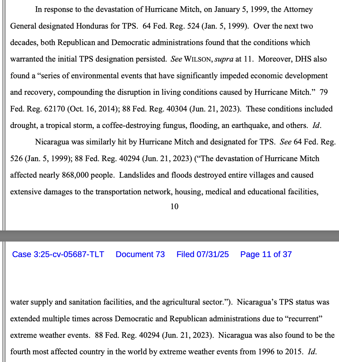 One of those random facts you learn reading court opinions that is just absolutely wild 

Temporary Protected Status has been in place for Honduras and Nicaragua for 26 YEARS BECAUSE...THE WEATHER IS BAD THERE