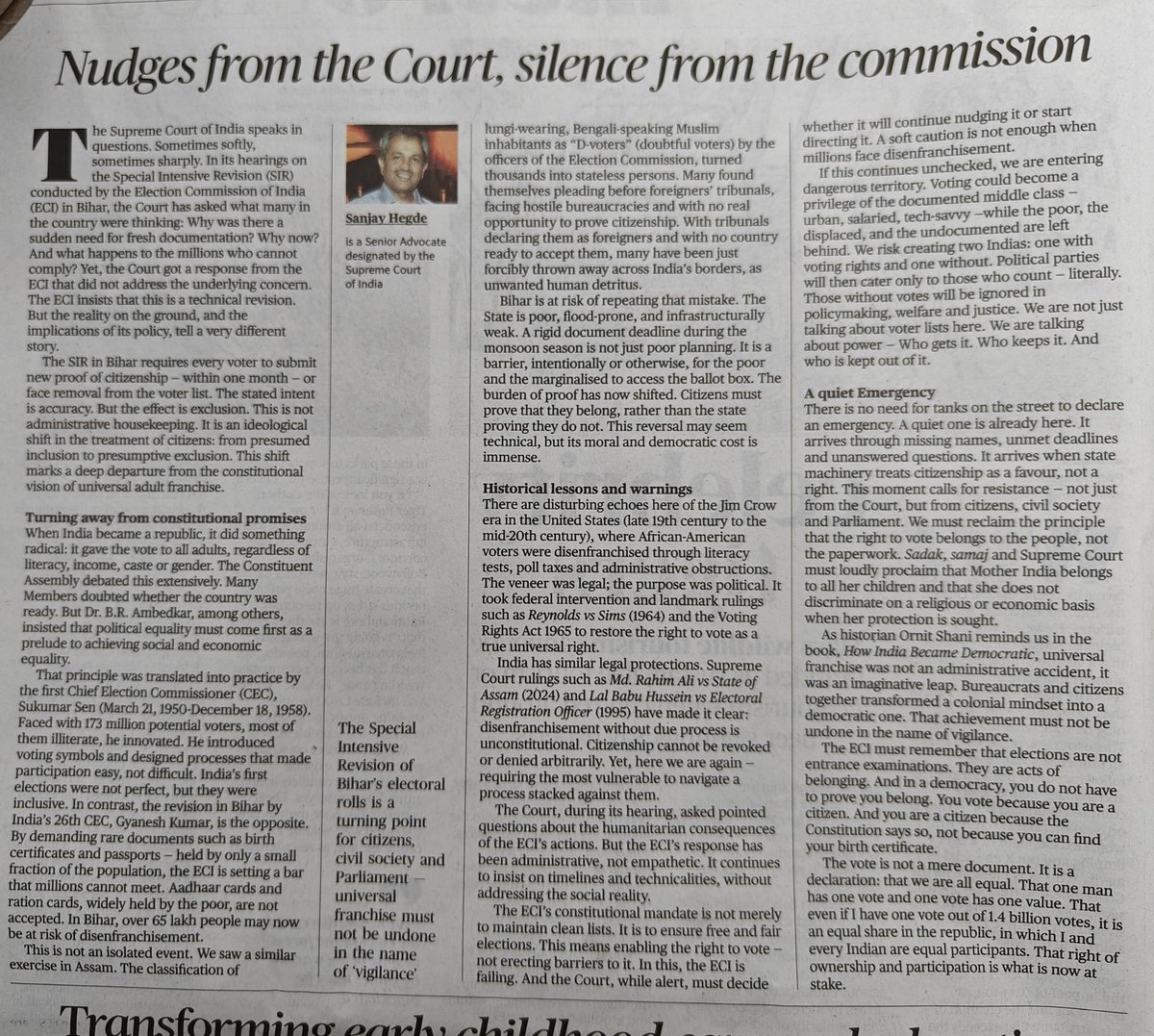 I write in <a href="/the_hindu/">The Hindu</a> today about what's at stake in the Election Commission's SIR in Bihar and the Supreme Court's response so far.