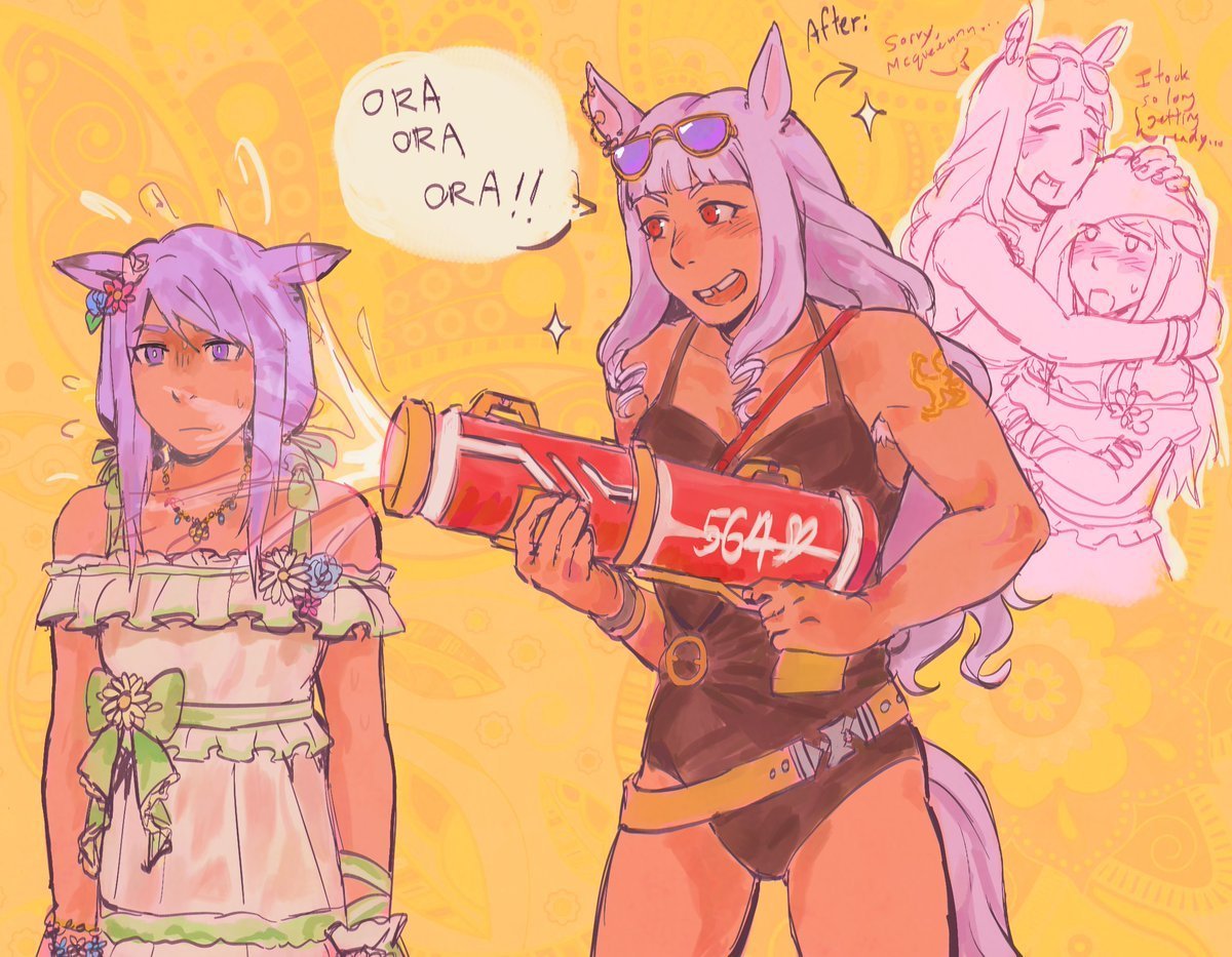 I saw their beach outfits and had to draw this #umamusume #gorumaku