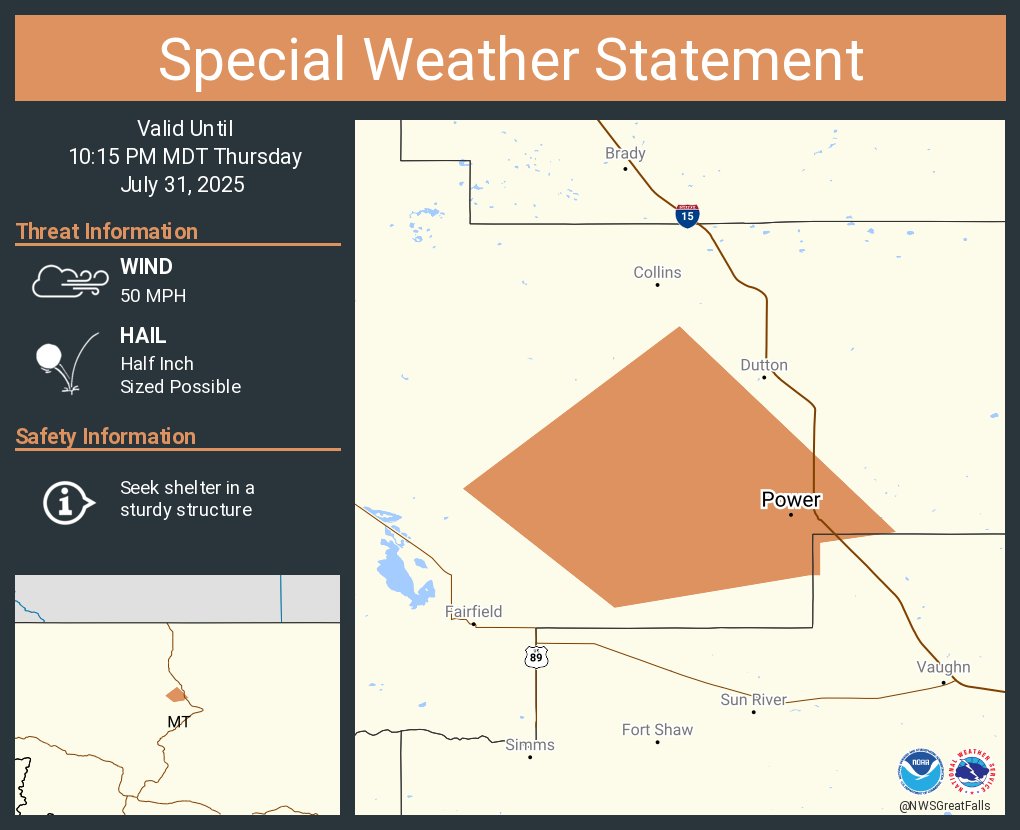 A special weather statement has been issued for Power MT until 10:15 PM MDT