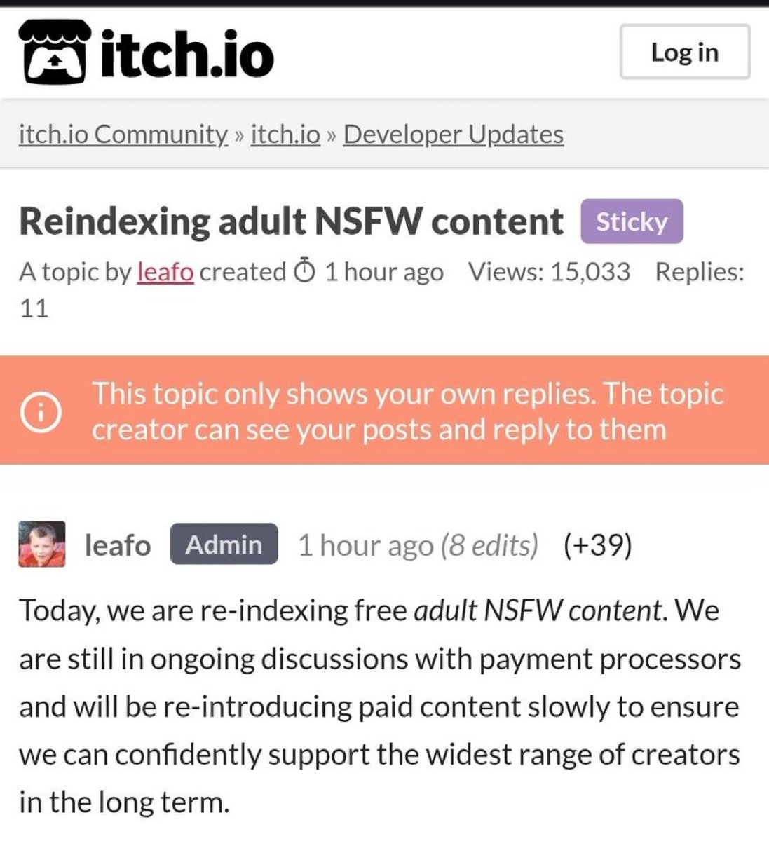 Pirat_Nation's tweet photo. Itchio is reindexing adult games labeled "free" on their site.

They confirm active discussions with payment processors to resolve issues. https://t.co/fMlyNGsSem