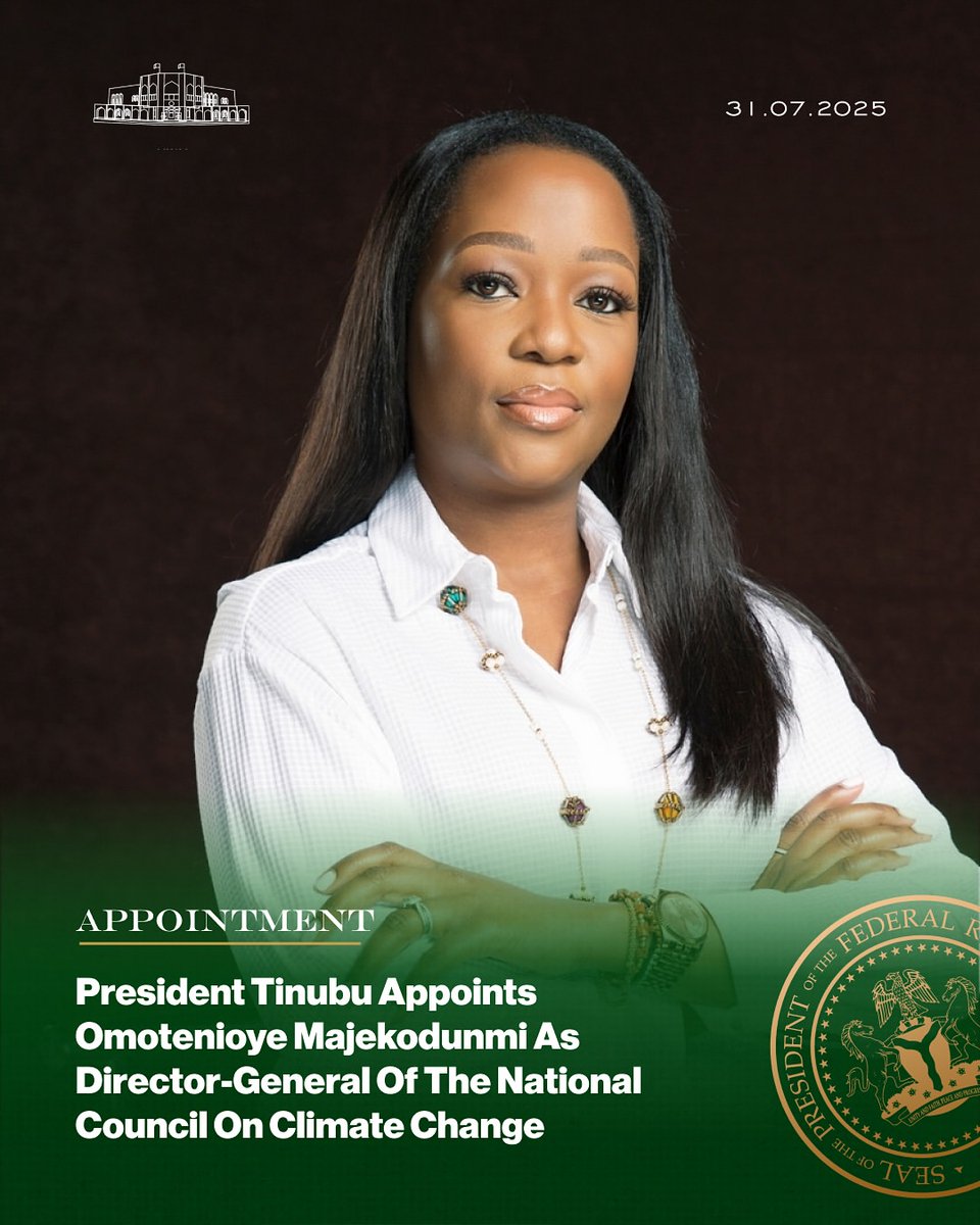 Climategovng's tweet image. President Tinubu Appoints Omotenioye Majekodunmi As Director-General Of The National Council On Climate Change
instagram.com/p/DMx6Cbmt3B3/…