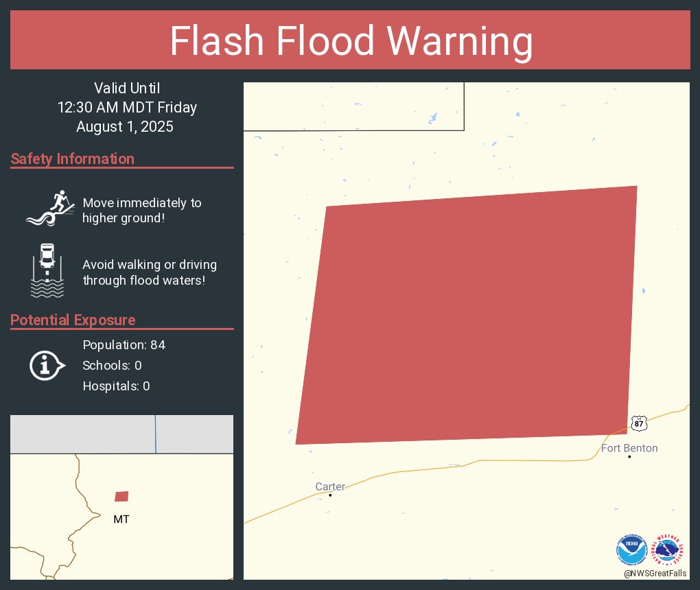 Flash Flood Warning continues for Chouteau County, MT until 12:30 AM MDT