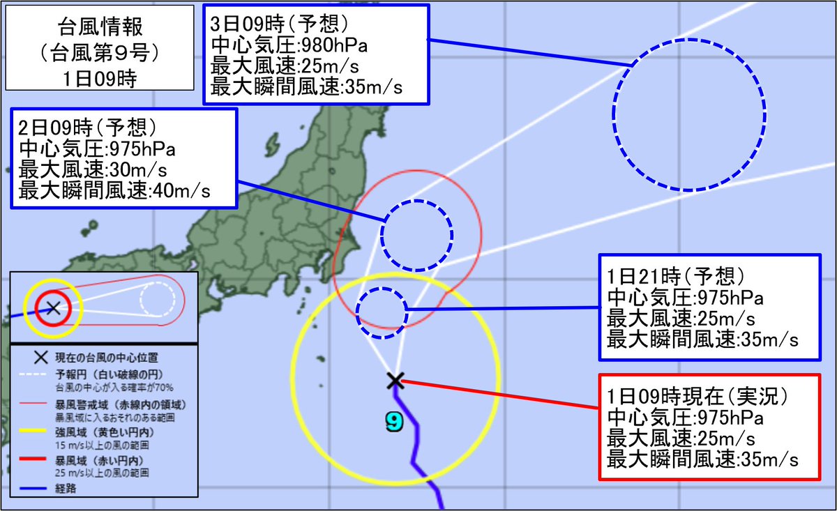 暴風や高波に警戒】#台風第9号 は、1日は伊豆諸島に接近し、2日は暴風