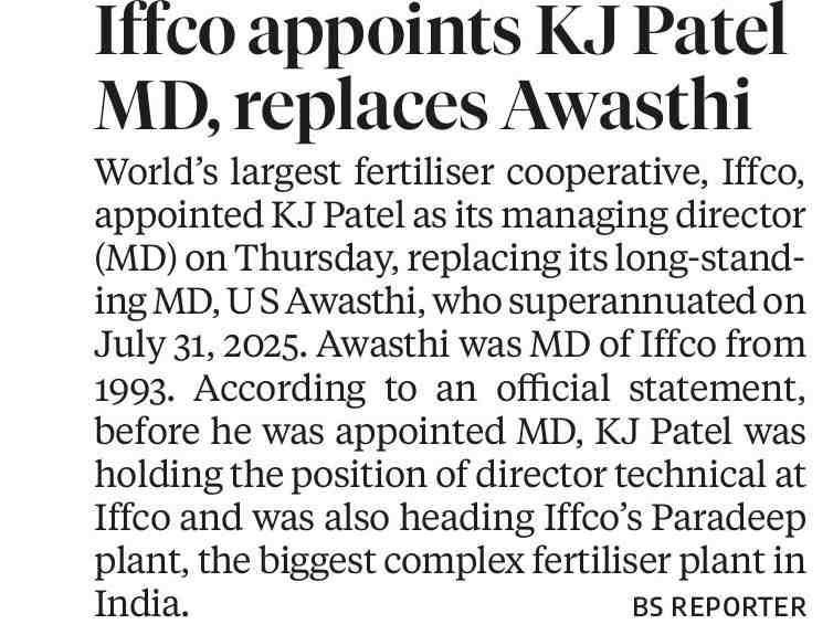 KiritkrJPatel's tweet photo. News Clippings of major National Newspapers. Will carry the baton of IFFCO family to new heights. https://t.co/cxcOyJc2fa