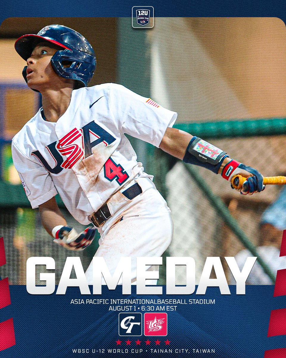𝟕/𝟗

🆚: Chinese Taipei
🏟️: ASPAC
⏰: 6:30 p.m. local/6:30 a.m. ET
📄: usabaseball.com/news/gameday-t…
📺: gametime.sport
📊: wbsc.org/en/events/2025…