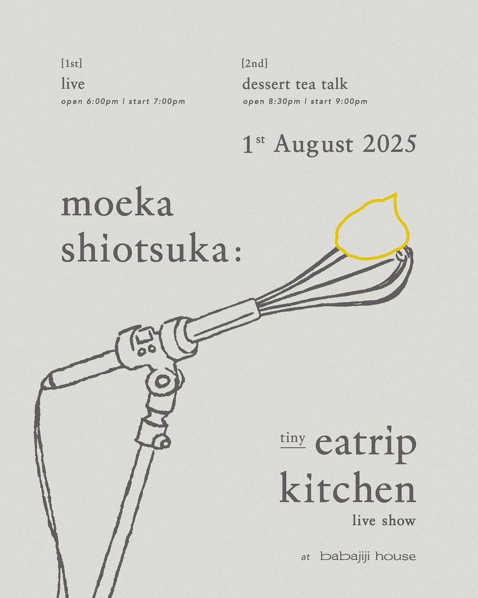 hitsujibungaku's tweet image. [Today]

#塩塚モエカ 弾き語り -`📢

moeka shiotsuka:
tiny eatrip kitchen
live show

📍babajiji house
🎫SOLO OUT !!

▽ 詳しくはbabajiji houseの
Instagramをチェック✔︎
instagram.com/babajijihouse/

#塩塚モエカ @moekashiotsuka