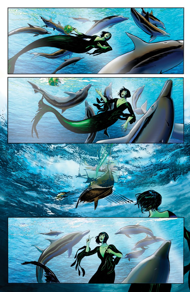 Mermaids and dolphins, art by <a href="/MelissaSpandri/">Melissa Spandri</a> and Lee Moyer for THE TRIDENT OF AURELIA: THE STORM.   🧜‍♀️