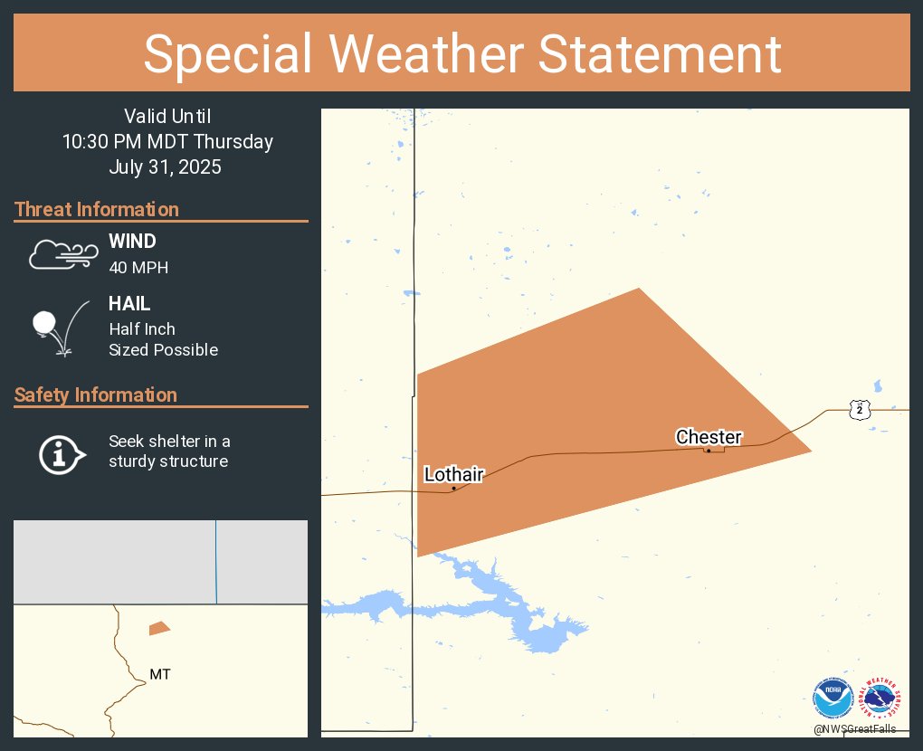 A special weather statement has been issued for Chester MT and  Lothair MT until 10:30 PM MDT