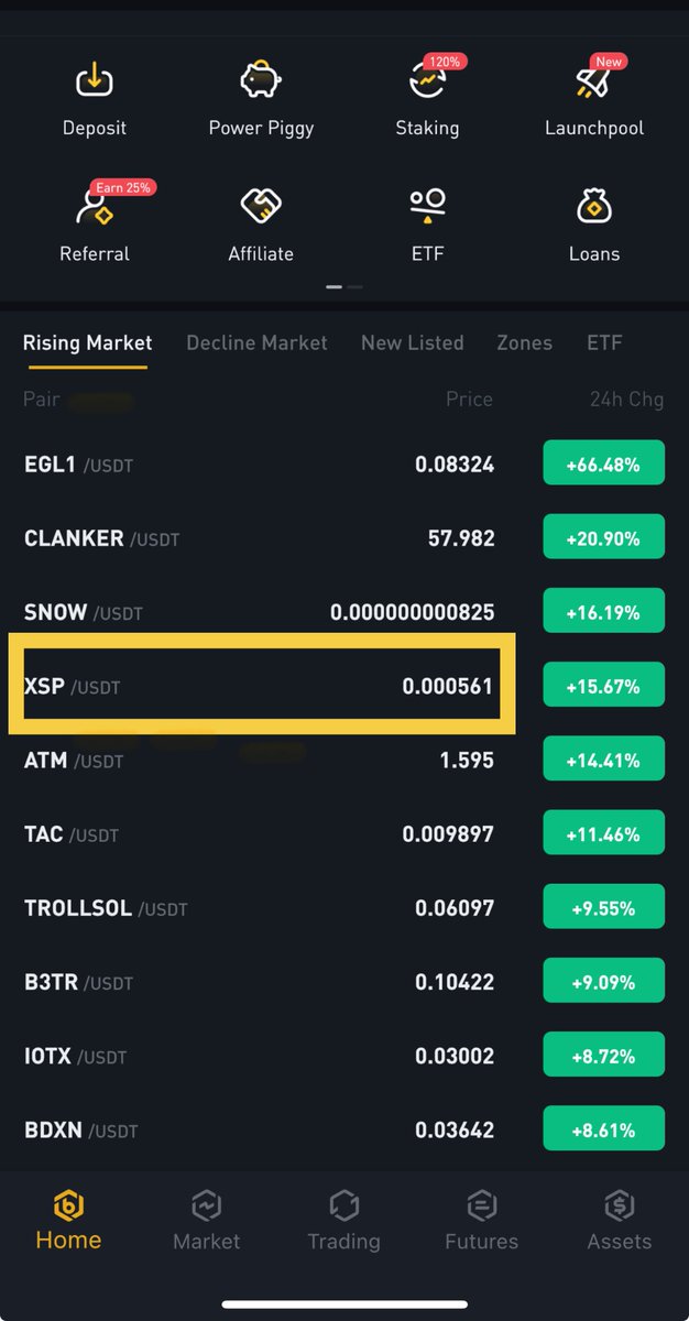 Woohoo!  Even in a sea of red, $XSP is making moves! 

Love seeing XSP rise on <a href="/BitrueOfficial/">Bitrue</a> ‘s trending rising market list—that’s real strength in action.

The market may dip but builders and believers don’t blink.