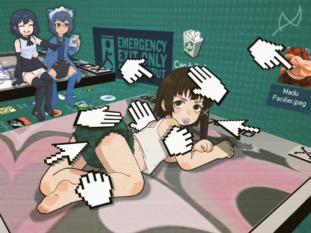 "HAHA! Virus caught successfully! x3"
"Yes 98-tan.. this virus is no match for us, windows."

"Mghmm.. I'll try to get away from this-.."

"huh, you won't be able to escape From the system, silly girl."

#diaper #diaperart #cute #diapergirl #Windows #lain