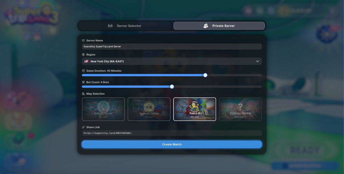 Customize lobbies with your own duration + number of bots + map &amp; share links with friends 😄