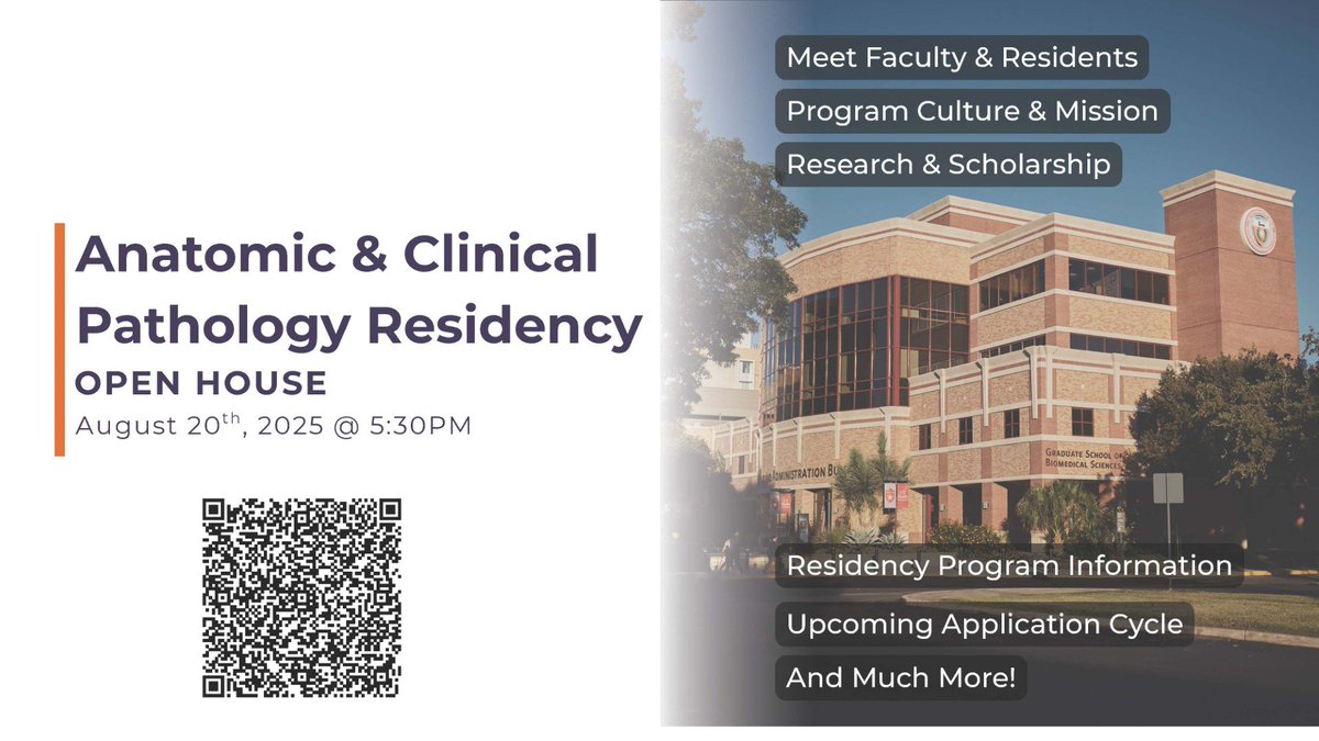 UTHealthSA_Path's tweet photo. Join us for a virtual meeting on August 20th, 2025, to learn about our pathology residency program. This session will provide valuable insights into the program’s structure, opportunities, and application process. All interested residents are encouraged to attend. https://t.co/c7Dj6C3MDV