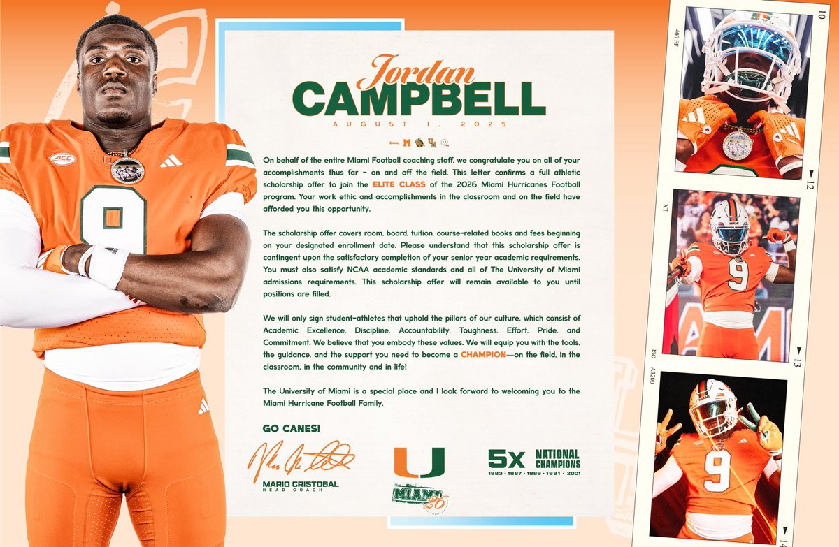 Blessed to receive my official offer from university of Miami💚🧡