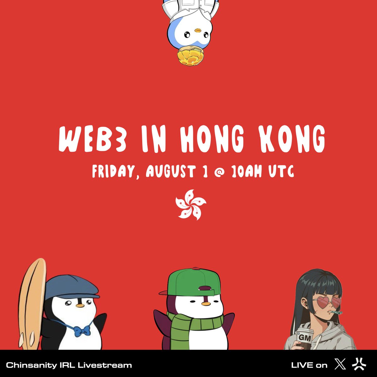 Gonna kick off a new IRL Livestream series with local builders from Asia! 

Join me later today as I go LIVE from Hong Kong with <a href="/Mayouchild/">Mimikey</a> from Animoca Brands and <a href="/edww888/">Edwin0x | Dojo3</a> from Dojo3.   

When: Friday, 1 August @ 10am UTC 
Where: X and <a href="/AbstractChain/">Abstract</a> 

Turn notifications on 🔔