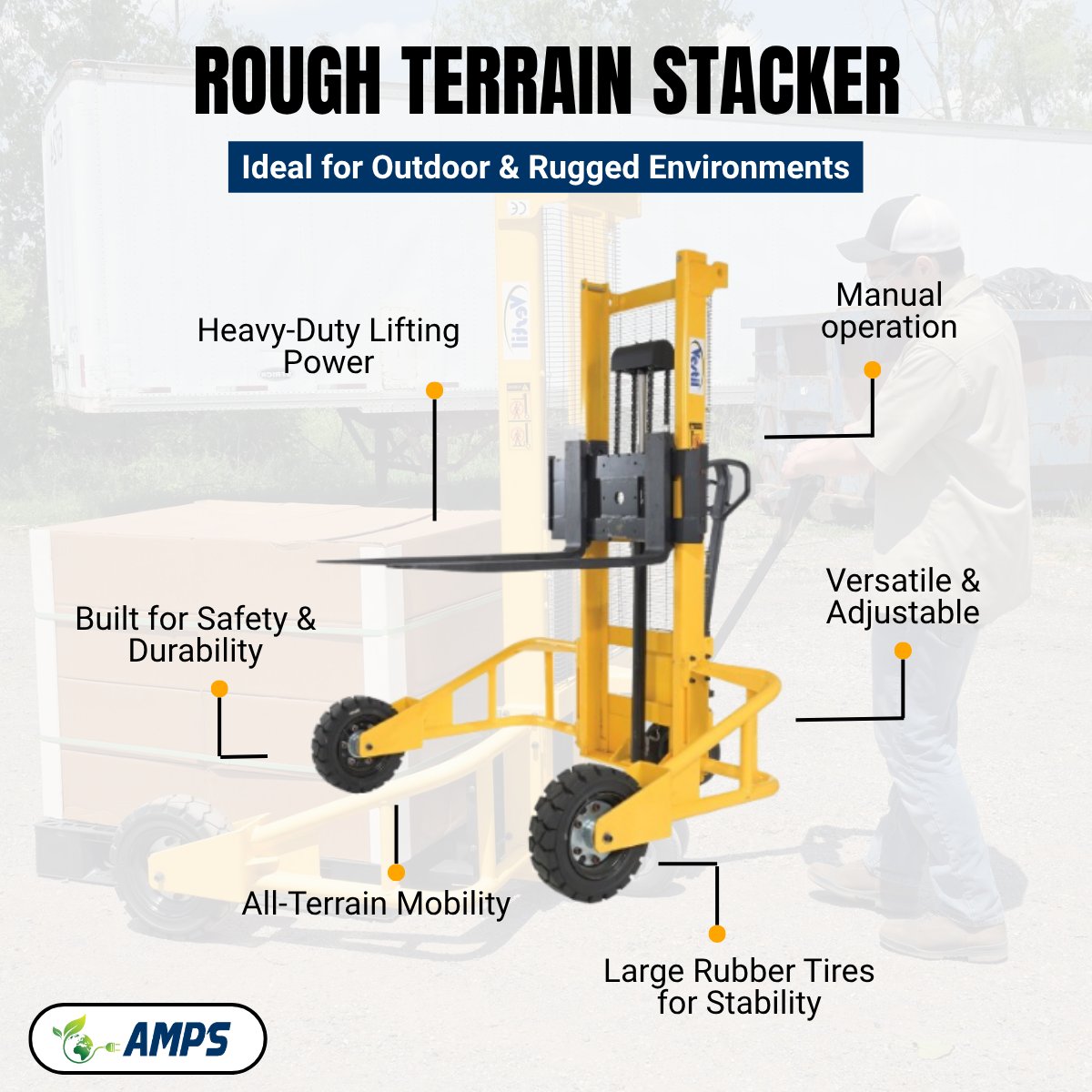 AMPS_Supply's tweet image. Tackle tough terrain with ease!
Rough Terrain Stackers feature a manual hydraulic lift, durable rubber tires, and a tough powder-coated frame, offering reliable performance in the most challenging environments.
#materialhandling #RoughTerrainReady #ManualStacker