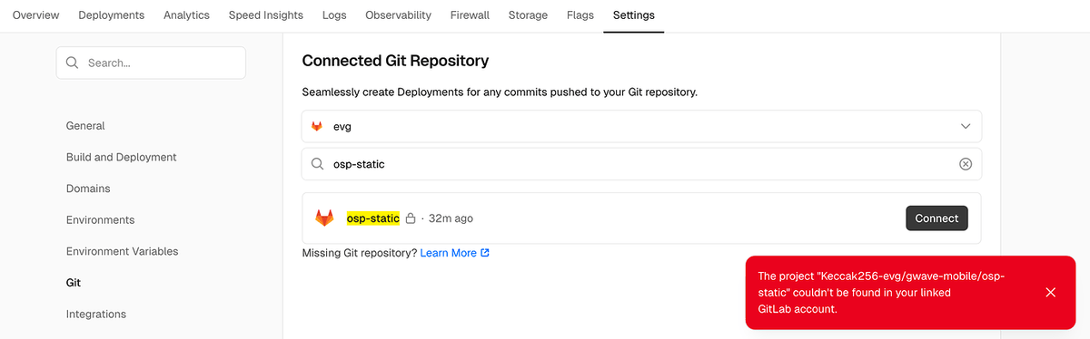 Our  GitLab disconnection causing all builds to be blocked , Pls Help !!  <a href="/vercel/">Vercel</a>