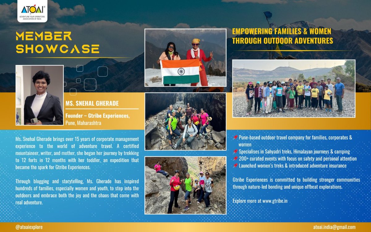 This Friday on #ATOAIMemberShowcase - meet Snehal Gherade, founder of #GTribeExperiences. 

#WomenWhoAdventure