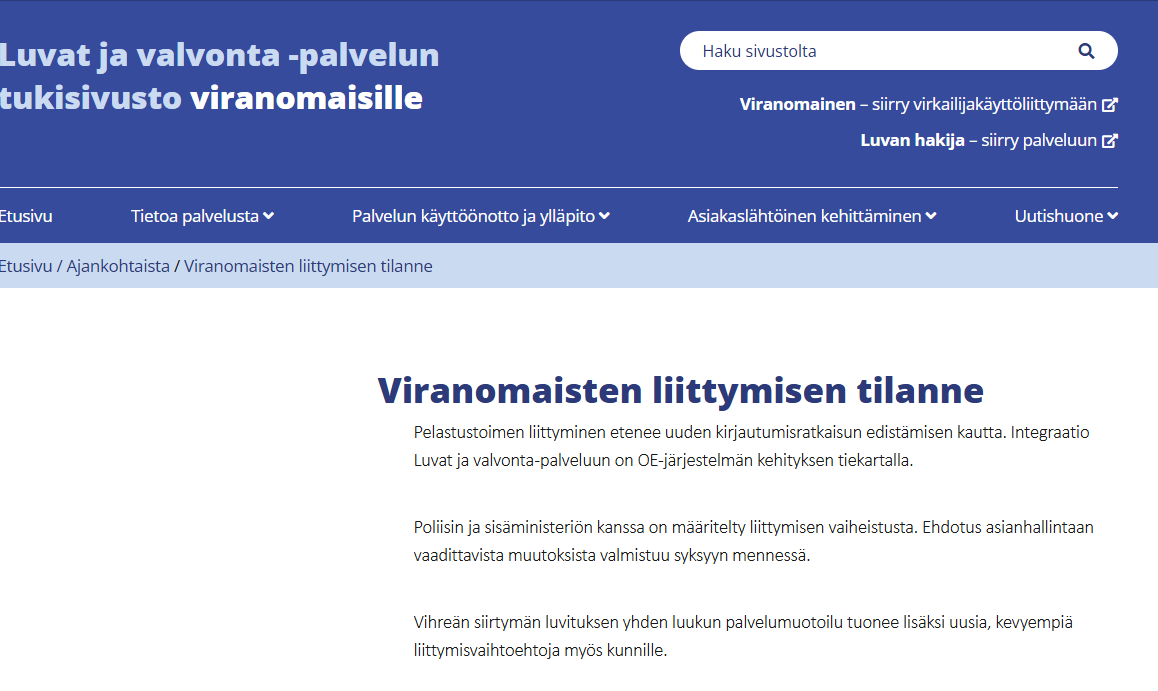 Lue juttu viranomaisten liittymisen tilanteesta Luvat ja valvonta -palveluun #digiluvat #yksiluukku 👉luvatjavalvonta.fi/ajankohtaista/…