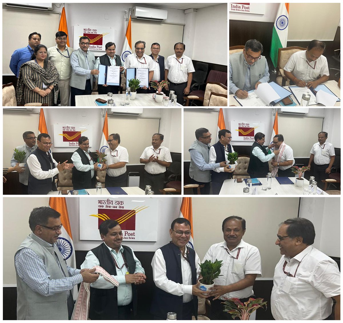 #NBCC has signed an MoU with Department of Posts to redevelop land parcels across India on a self-sustainable model.

Signed by Sh. Parimal Sinha (DoP) &amp; Sh. Pradeep Sharma (NBCC) in presence of DG Department of Posts, CMD NBCC, Dir. (Commercial) &amp; other senior officials.
