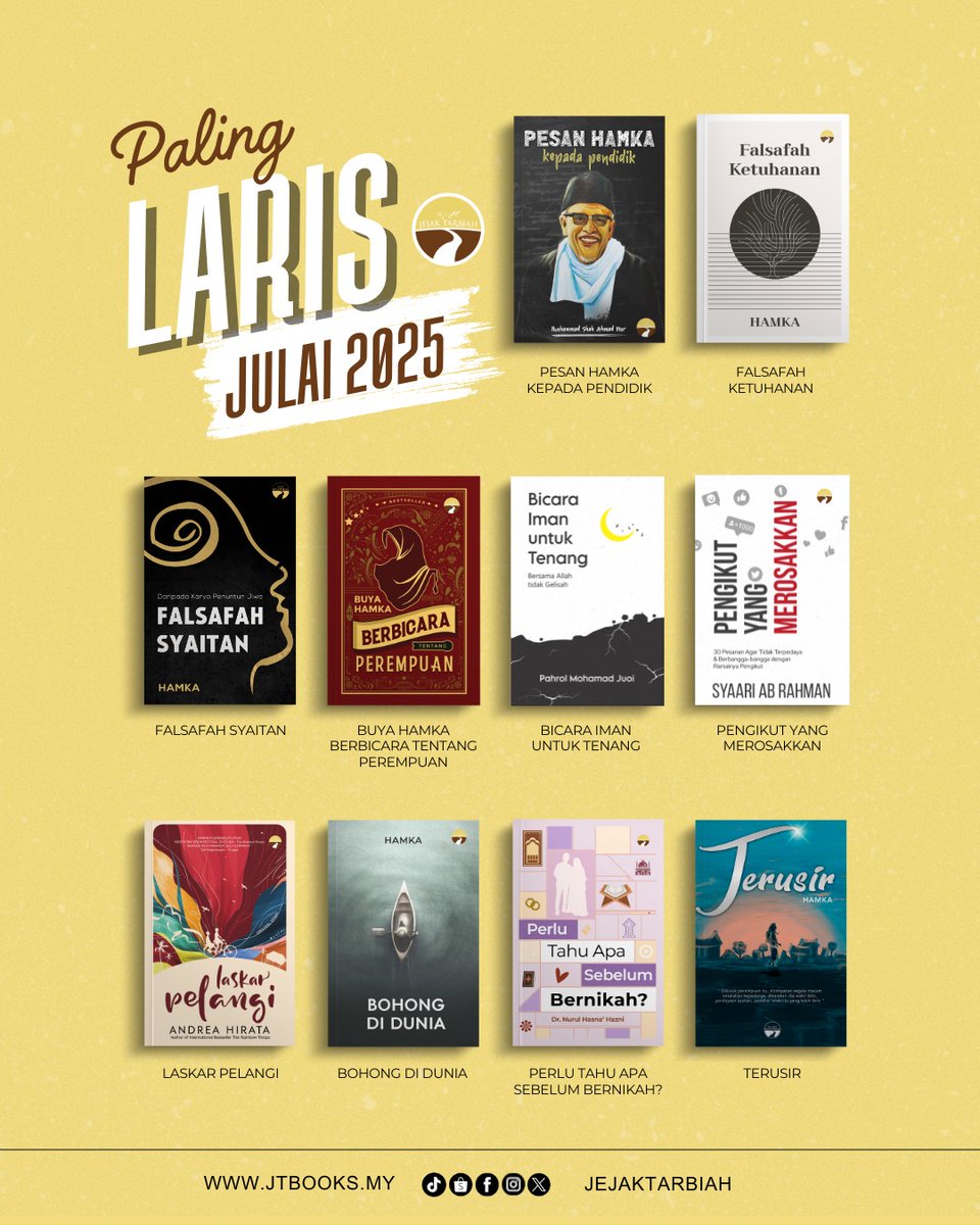 Dah masuk hari kedua Bazar Buku Antarabangsa Johor. Tak tahu nak beli buku apa? Boleh rujuk dekat poster carta paling laris buku Jejak Tarbiah ya! 🤗 

#bazarbukujohor #jejaktarbiah #hamka #bukujt