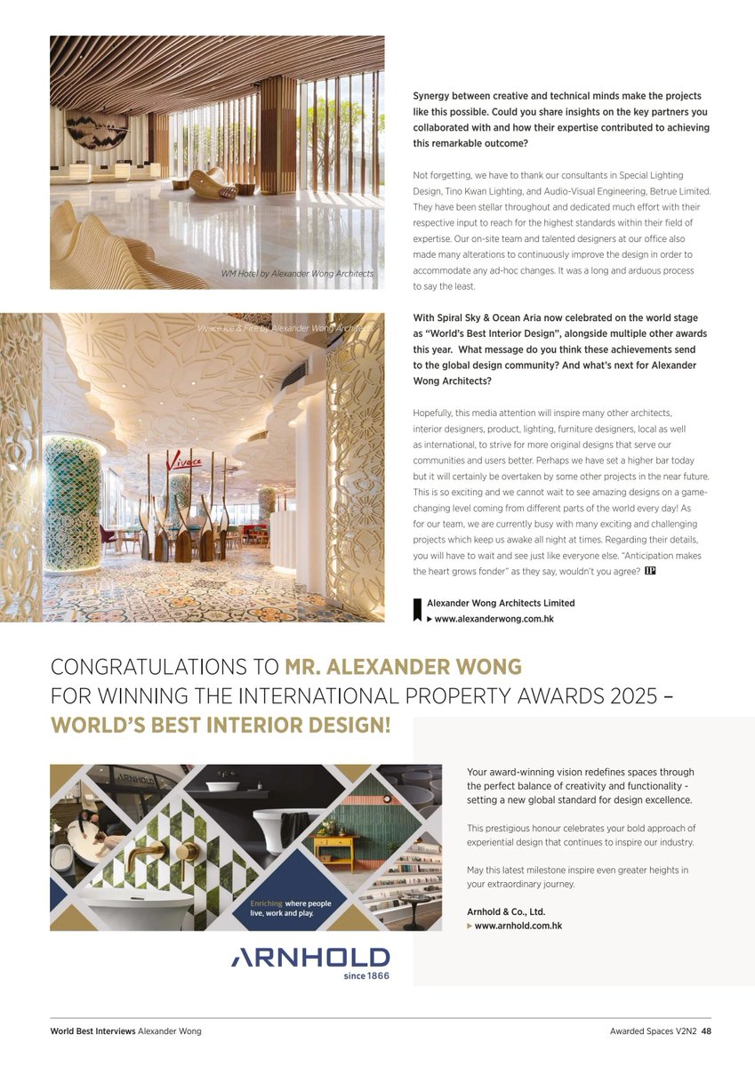 Alexander Wong's Interview is featured in AWARDED SPACES (International Property Awards) Magazine (UK), Issue V2 N2, August 2025

issuu.com/intprop/docs/a…