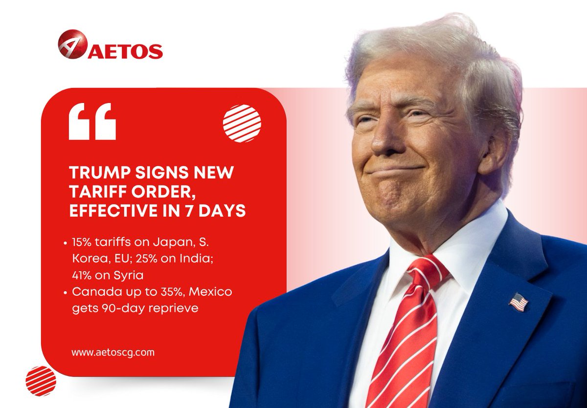 AETOSCG's tweet photo. TRUMP SIGNS NEW TARIFF ORDER, EFFECTIVE IN 7 DAYS

#AETOS
#tradingforex
#financialnews https://t.co/BrF3VLgR7s