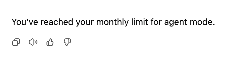 I was today years old when I found out I have a monthly limit on agent mode <a href="/ChatGPTapp/">ChatGPT</a> :(
