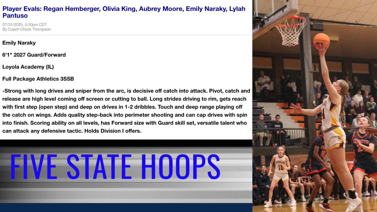 Thank you <a href="/FiveStateHoops/">Chuck Thompson</a>. I appreciate the evaluation. <a href="/LAGirlsHoops/">Jeremy Schoenecker</a> <a href="/FullPackageGrls/">Full Package Athletics 3SSB Girls</a>