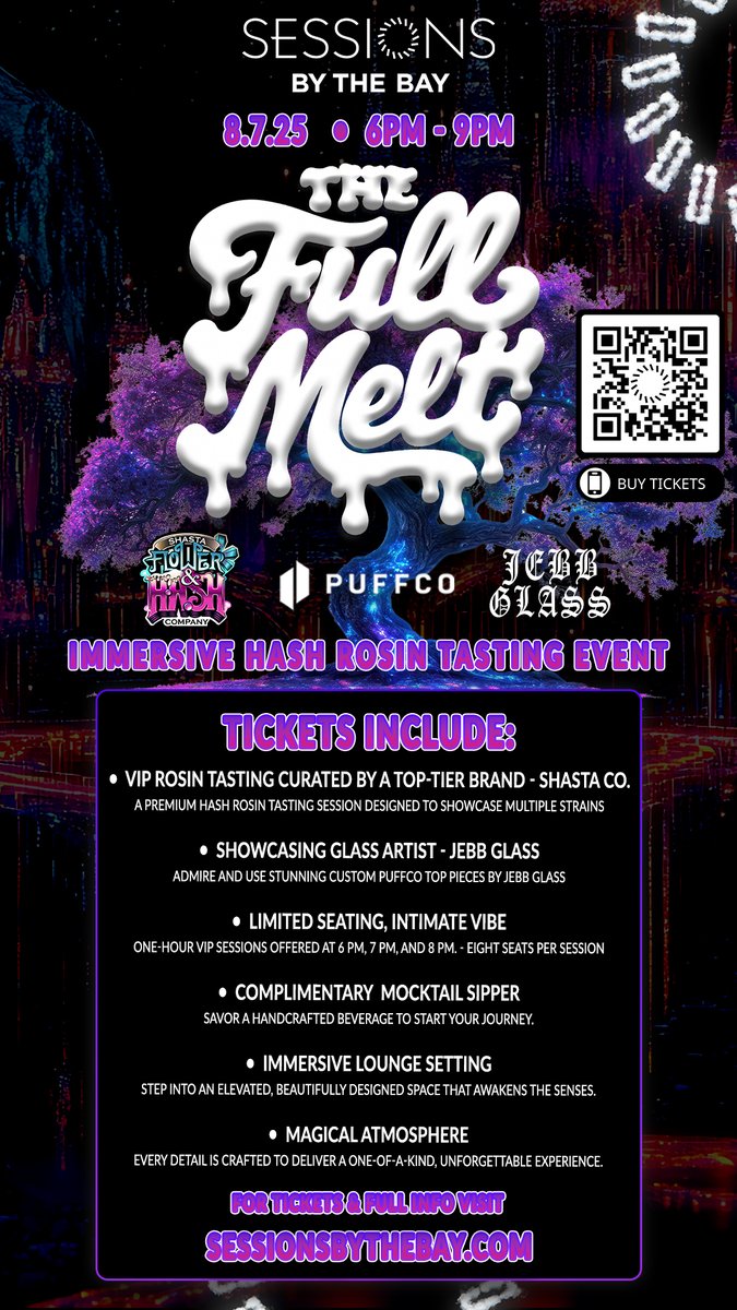 THE FULL MELT: An Immersive Hash rosin tasting Event 8.7.25
Join us Thursday August 8th for one of three exclusive
50 minute hash rosin strain samplings - only 8 spots per session.
Sessions start at 6pm, 7pm, &amp; 8pm.
What’s Included:
• A free handcrafted mocktail to start your