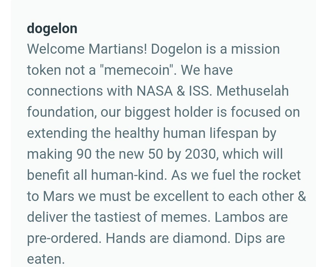 👀👀👀 <a href="/DogelonMars/">Dogelon Mars</a> is a MISSION TOKEN not a "memecoin" 
$ELON Mission Mars 🚀🔴