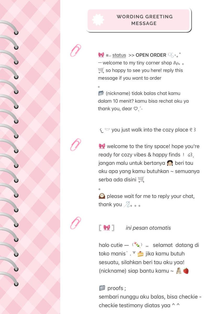 ㅤ🌺 CLEARANCE SALE 🌺
ㅤㅤ
wording ready stock greeting message nya only 2.000/ each take all only 5.000 ! mari habiskan stocknya ~ 🛒

#zonauang #zonajajan