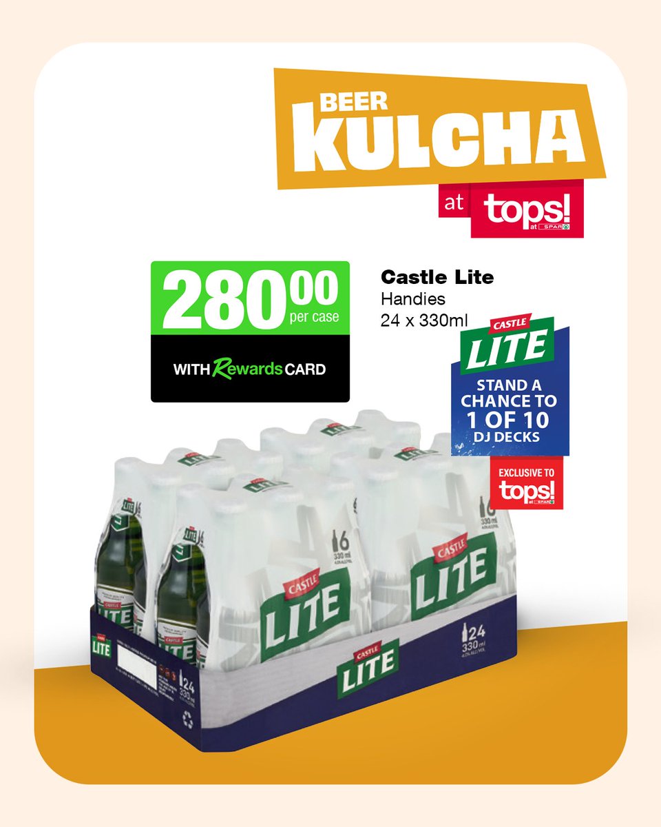 Enter a #WorldofKulcha at TOPS and find exclusive offers on beers for every bud, wine to pop &amp; sip, as well as spirits to raise the bar! 

🛒 Deals valid from 22 July to 6 August 2025 — don’t miss out!
Click to enter a world of Kulcha: spar.co.za/spar2u-app?id=…