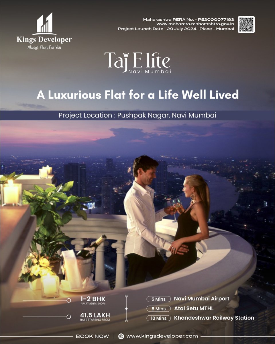 developer_kings's tweet image. ✨ Sip, Celebrate, and Soar Above the City ✨
Live life at its most luxurious with Taj Elite, Pushpak Nagar, Navi Mumbai.
🏙️ 1-2 BHK Flats starting at ₹41.5L | Book your dream view today!
#TajElite #LuxuryLiving #NaviMumbaiHomes #CityscapeViews #KingsDeveloper
