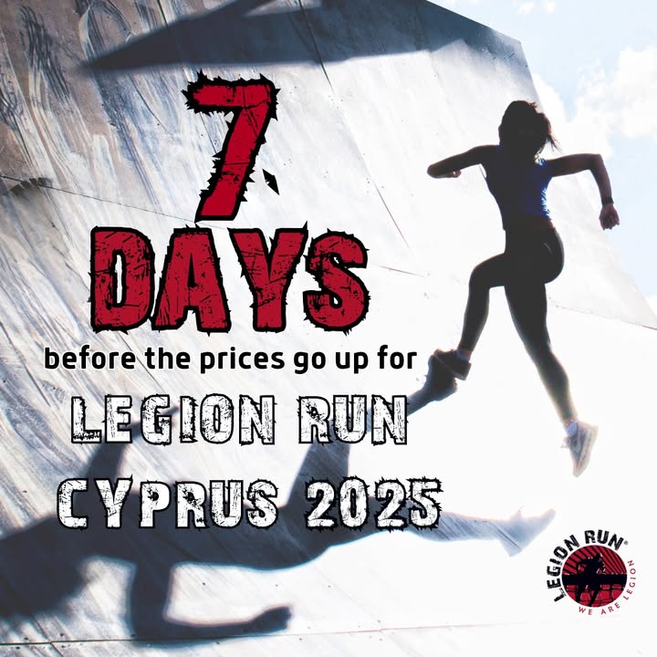 The 7-day countdown has officially started! ⏳ In just one week, prices for Legion Run Cyprus go UP — and there’s no turning back. Now’s your chance to join the ultimate challenge at a better price. 💥 Don’t wait. Don’t hesitate. Lock it in today! 👉… WE ARE LEGION